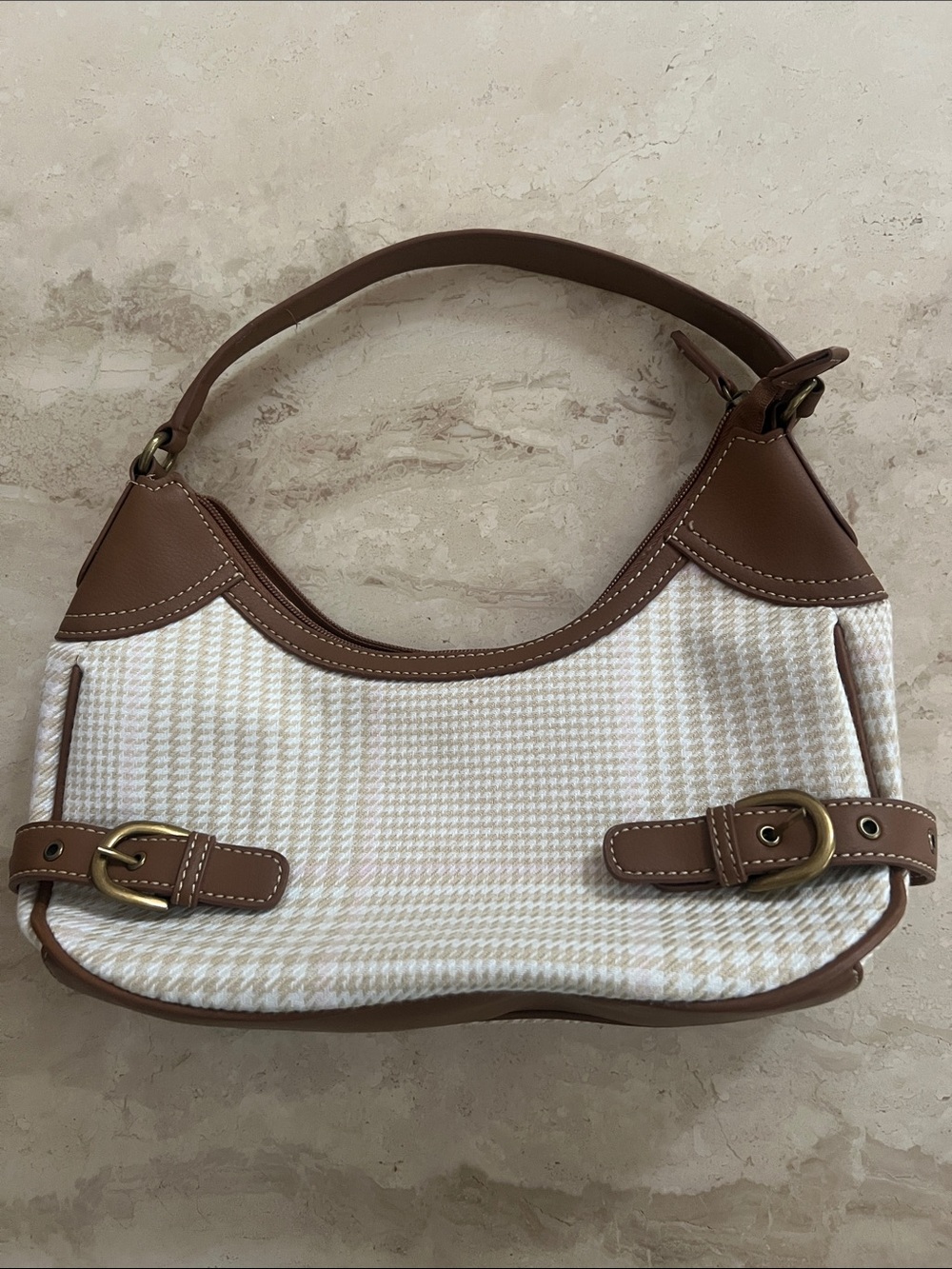 Chaps houndstooth baguette shoulder bag